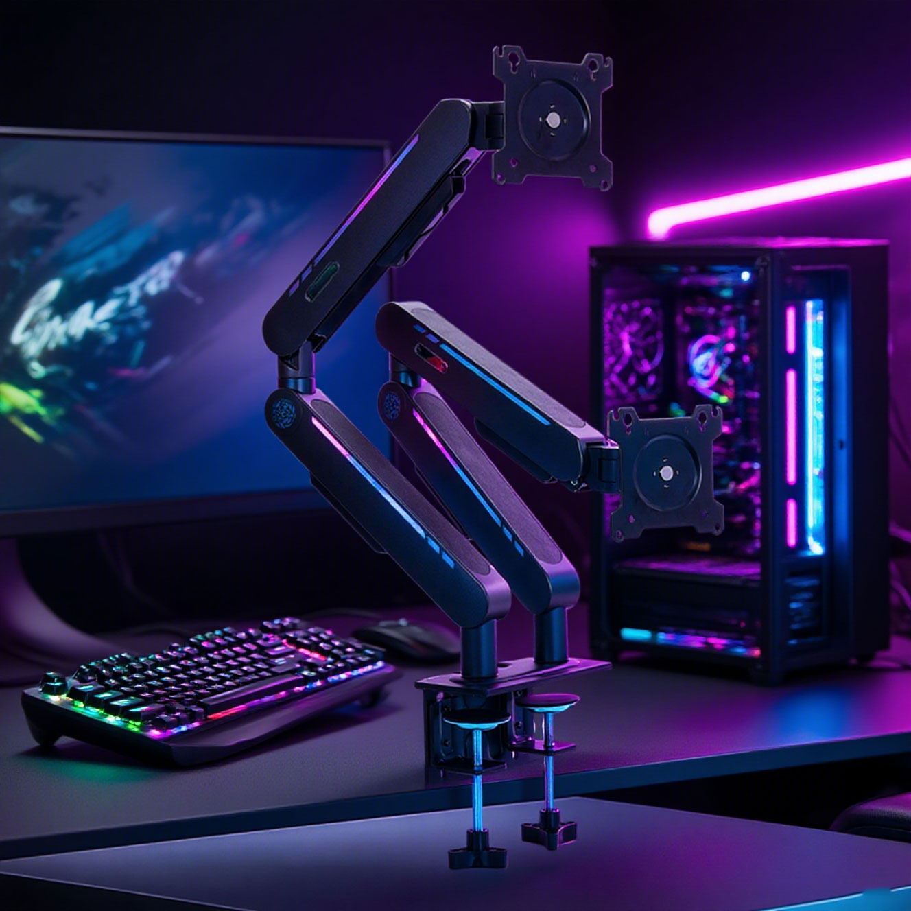 Dual Monitor Arm - Suporte de Mesa com Mola a
